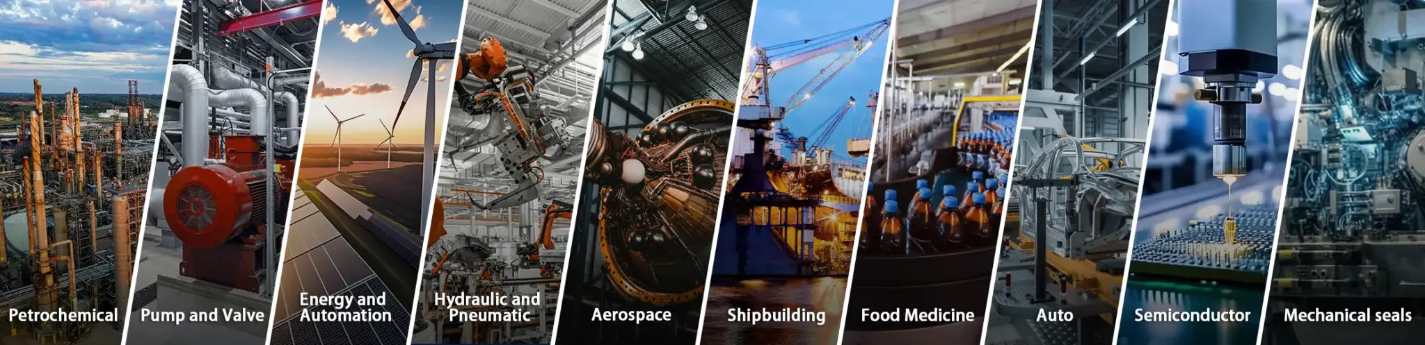 Áreas de aplicación para productos QZSeals, incluyendo industrias de construcción, aeroespacial, marina y automotriz