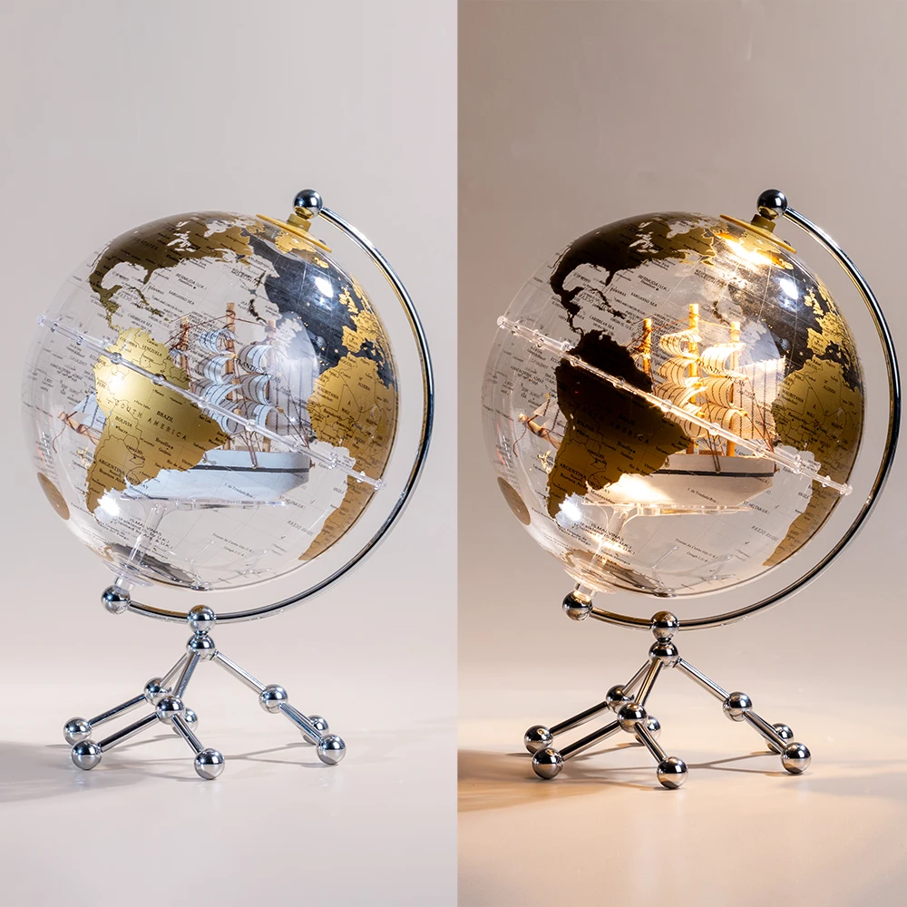 H5314988c101646908929a379d3fa6ef8t.webp 20CM 8Inch Transparent Decor Globe LED Light Kids Gift Illuminated Tabletop World Hoem Decorative Globes - Image 1