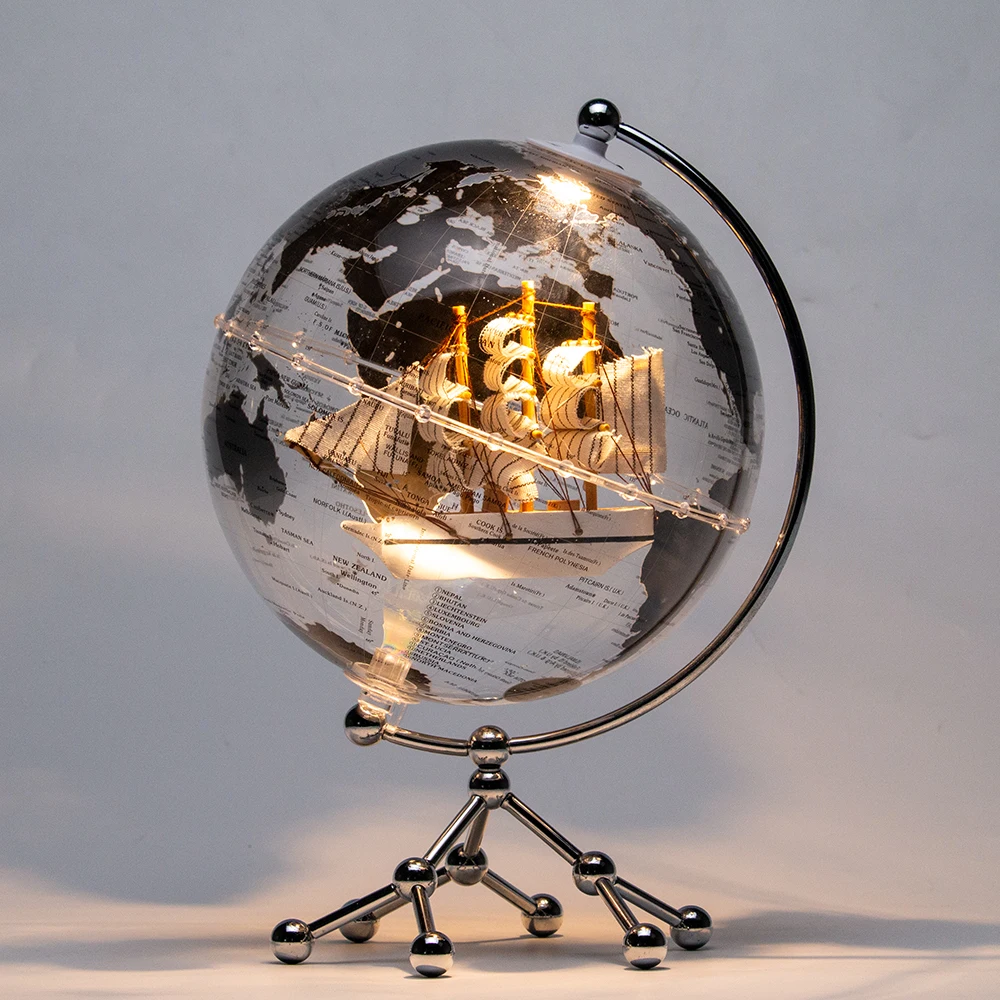 Hbc94ad6bbc574f23b83dfa25c4b5b220H.webp Wellfun 10inch Silver Earth With Lighting Sailboat Popular Creative Novelty Gifts Globe Earth Globe Decor Globe - Image 1