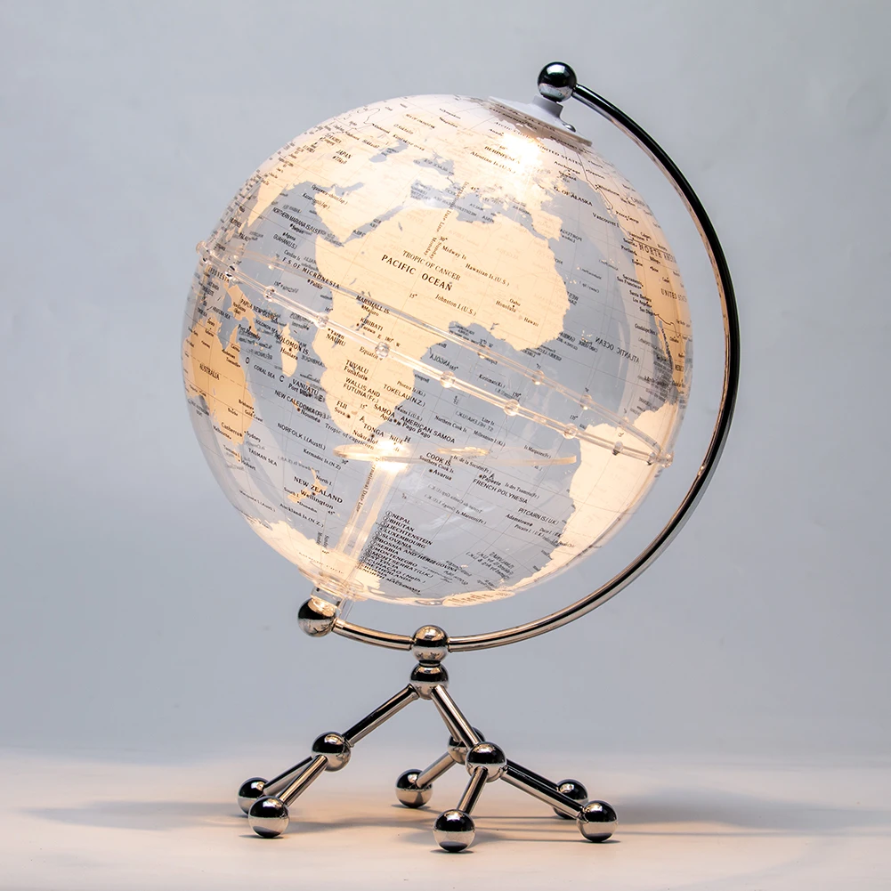 S0115acb693de4ad99630fe83f629954d6.webp Transparent World Globe Home Decor Led Light Kids Gift Rotating Illuminated Table Earth Globes Decor - Image 1
